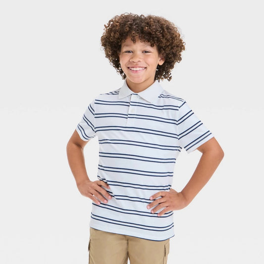Cat & Jack Boys' Striped Polo Shirt, Cream/Blue, Size S
