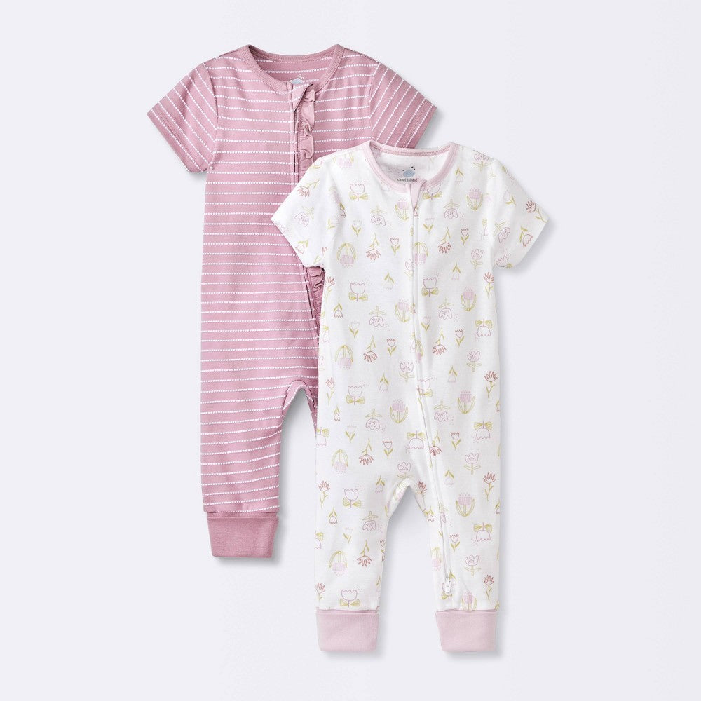 Cloud Island Floral Romper 2-Pack, 6-9M  Long Sleeve girl