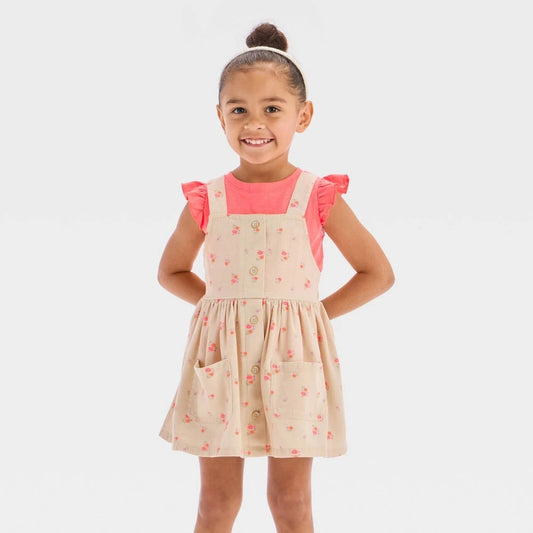 Toddler Girls' Dress Set - Cat & Jack™ Pink 4T: Floral T-Shirt & Skirtall, 2-Piece Set