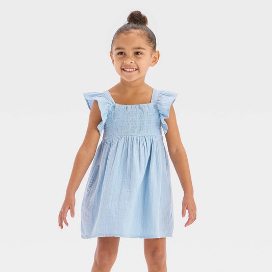 Cat & Jack Toddler Girls' Smocked Gauze Dress, Light blue 18M