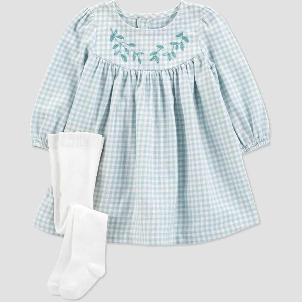 Carter's Just One You Baby Girls' Gingham Dress with Tights - Blue 3M