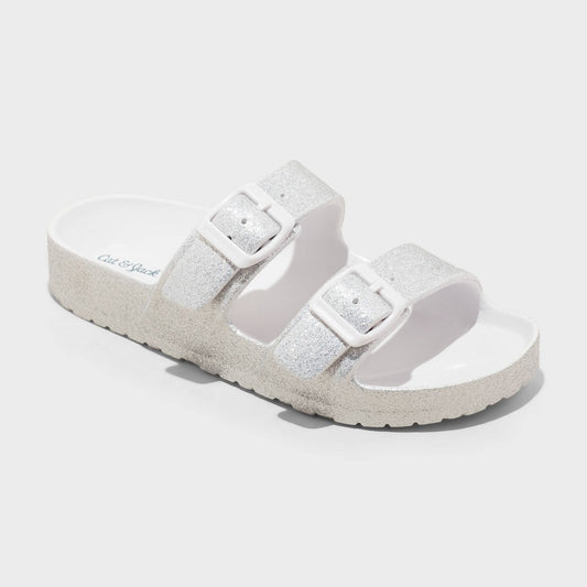 Kids' Noa Blown EVA Footbed Sandals - Cat & Jack™ Silver 5: Slip-on, Contoured Footbed, Double Straps, Open Toe - Girl