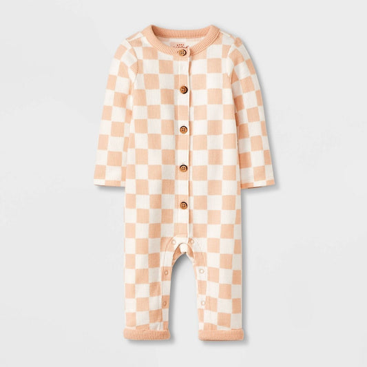 Cat & Jack Baby girl Waffle Romper Beige, Long Sleeve 0-3M