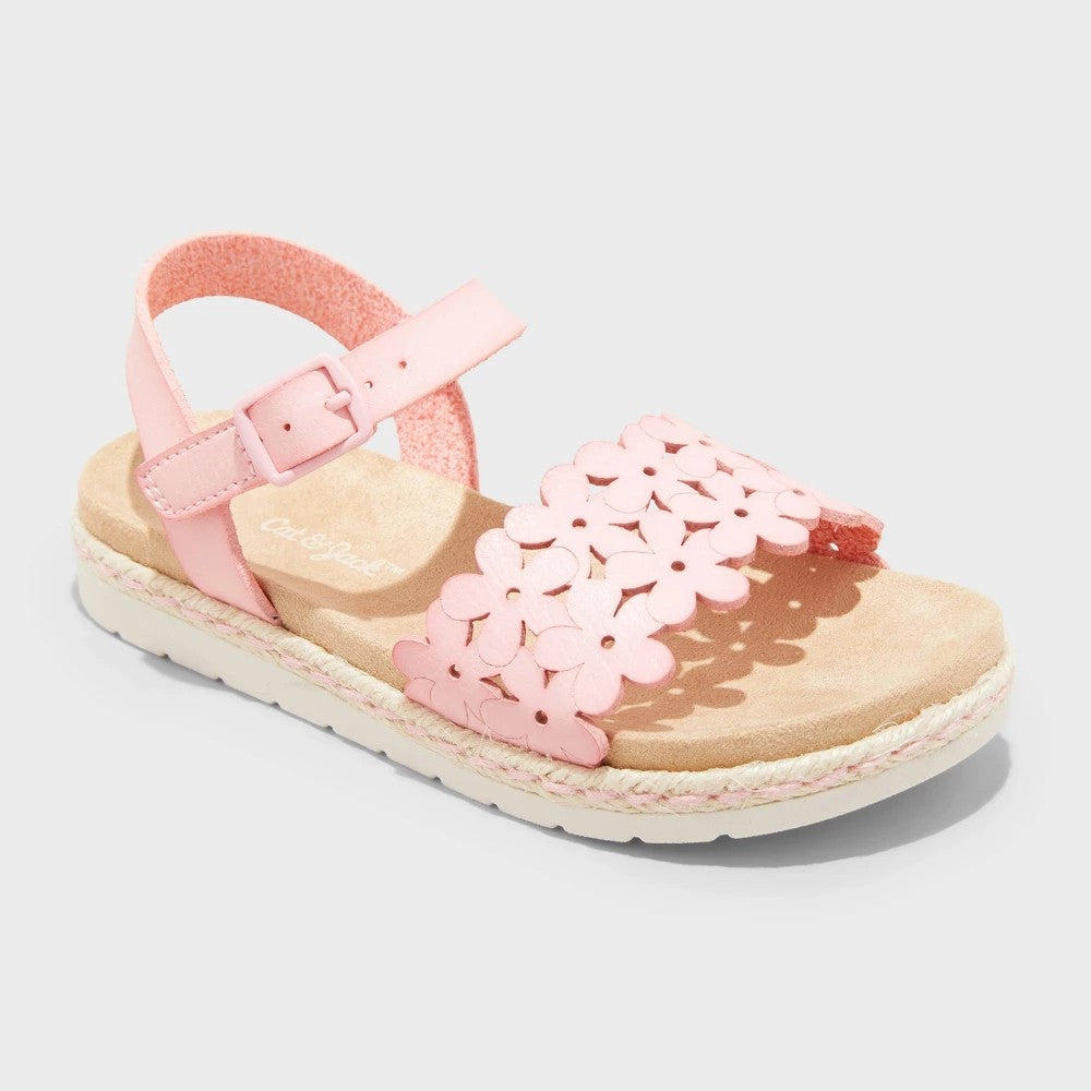 Toddler Maisie Cut-Out Floral Footbed Sandals - Cat & Jack Pink 8T: Adjustable Hook and Loop Strap, Contoured Footbed, Open Toe - Girl