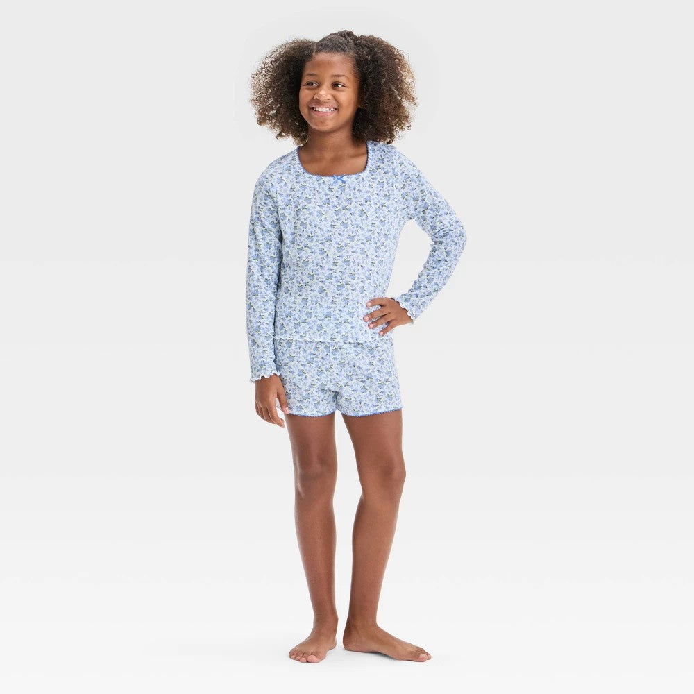 Art Class Girls' Ditsy Floral Pajama Set Blue M