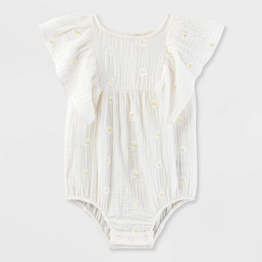 Baby Girls' Daisy Embroidered Bubble Romper - Cat & Jack Cream 12M