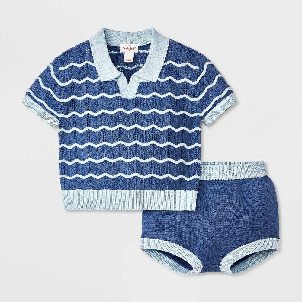 Baby Wave Sweater Top & Bottom Set - Cat & Jack Blue 6-9M