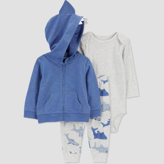 Carter's Just One You® Baby Boys' Sharks Hoodie - Blue/Gray 12M: 3-Piece Set, Long Sleeve