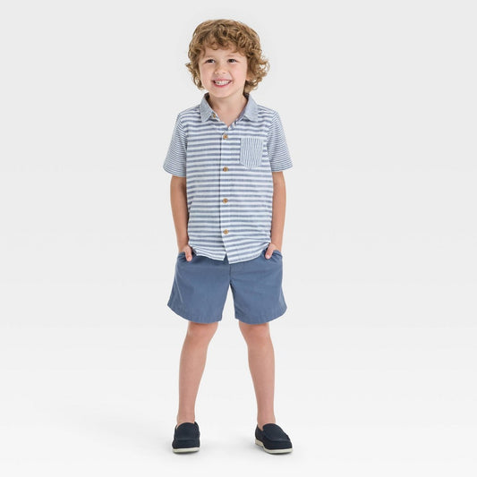 OshKosh B'gosh Toddler Boys' Short Sleeve Horizontal Striped Woven Top and Shorts Set - Blue 18M: Cotton Poplin Chambray