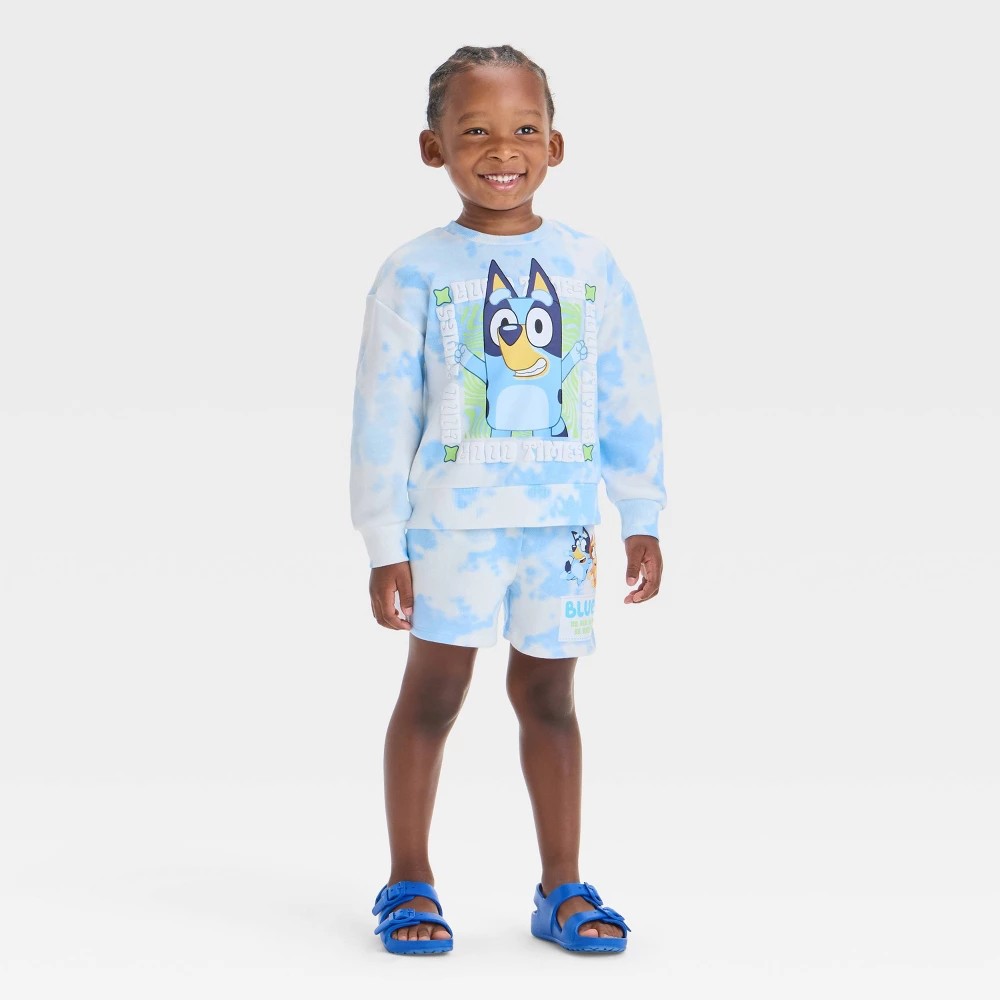 Toddler 2pc Bluey Good Vibes Pullover Top & Shorts Set - Blue 2T boys