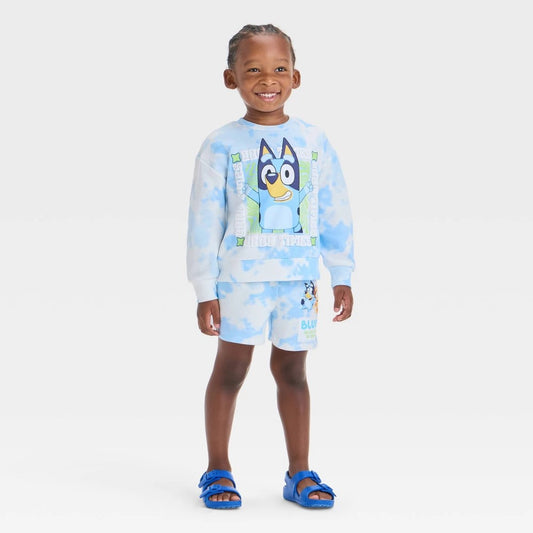 Toddler 2pc Bluey Good Vibes Pullover Top & Shorts Set - Blue 2T boys