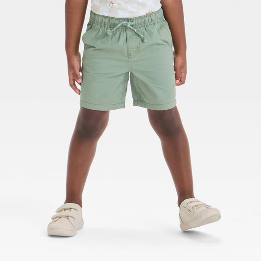 Toddler Boys' Pull-on Woven Shorts - Cat & Jack™ Olive Green 4T: Midweight Cotton, Flexible Drawstring, Twill Fabric