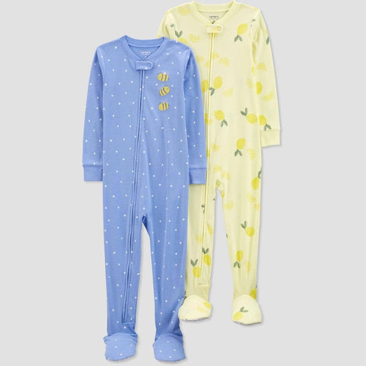Carter's Just One You® Toddler Girls' 2pk Snug Fit Cotton Lemons and Bees Footed Pajama - Yellow/Blue 5T