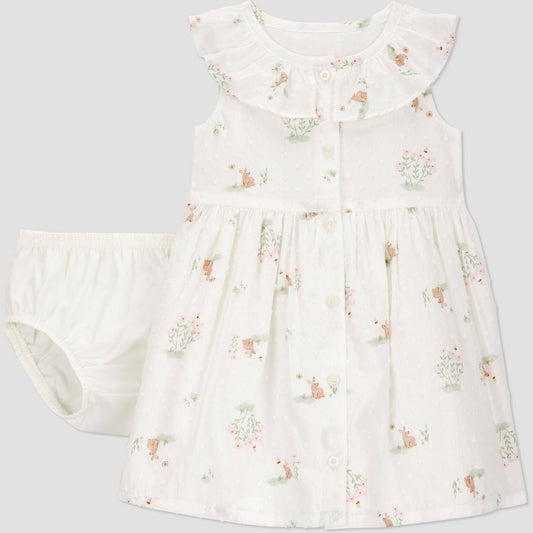 Carter's Just One You Baby Girls' Floral Printed Dress - White 9M