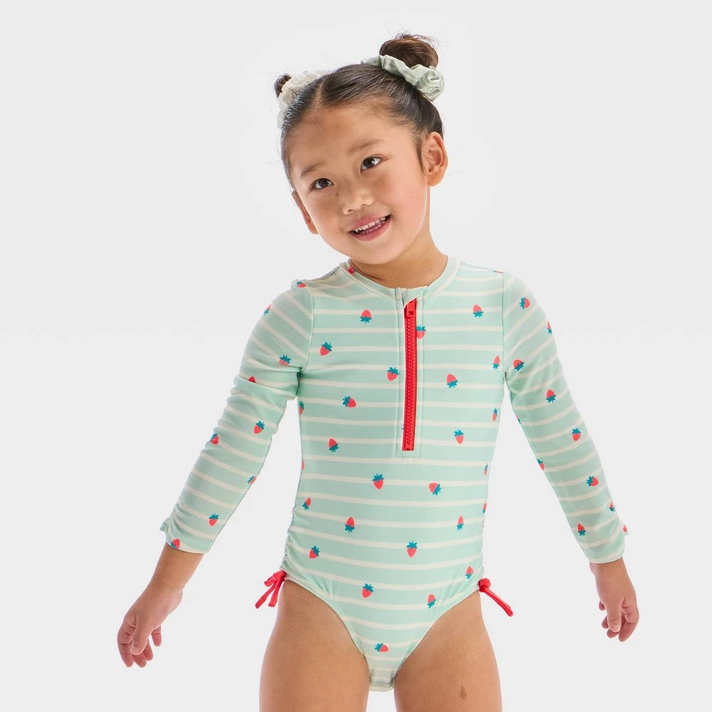 Cat & Jack Toddler Girls' Rash Guard Swimsuit 5T Mint Green