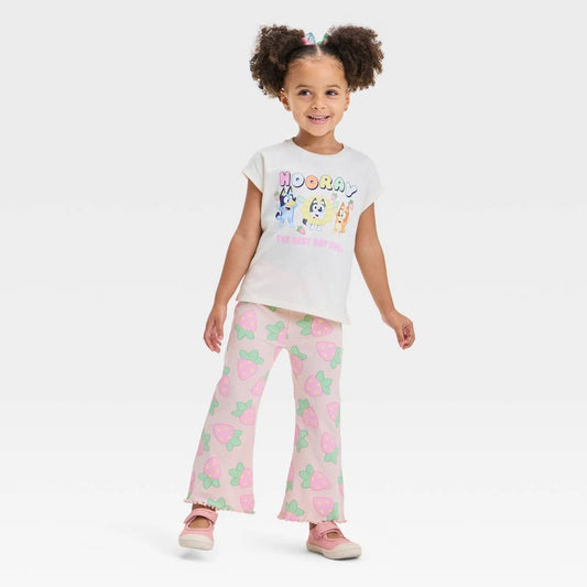 Toddler Girls' 2pc Bluey Strawberry Hooray Top & Pants Set - Cream/Orange 4T