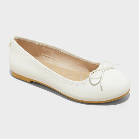 Kids' Diana Slip-on Ballet Flats - Cat & Jack™ White 3: Memory Foam Insole, Closed Round Toe, Medium Width - Girl