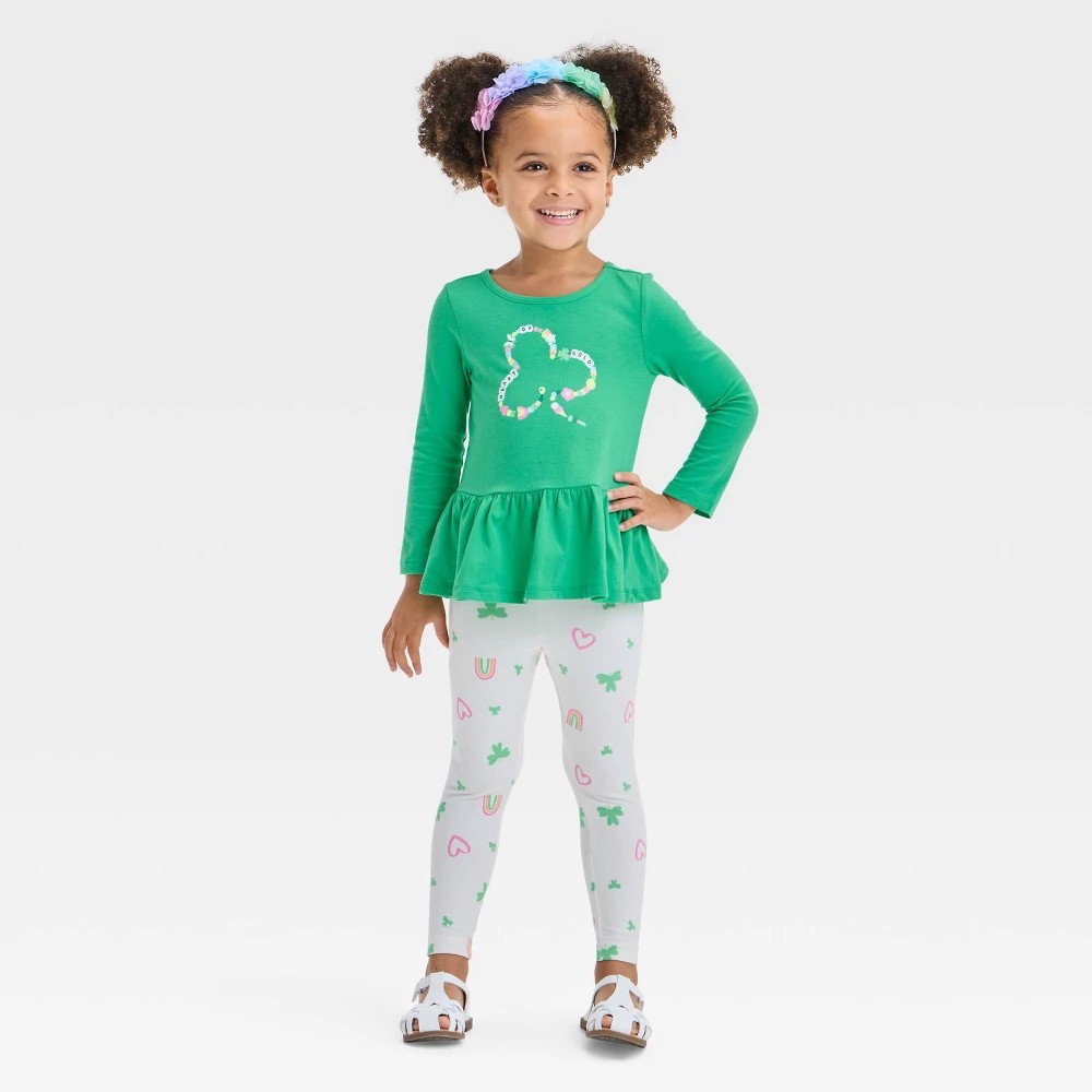 Toddler Girls' Friendship Bracelet Top and Bottom Set - Cat & Jack Bright Green 2T