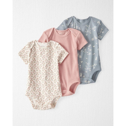 Little Planet by Carter's Baby Girls Organic Cotton 3-Pc. Ribbed Bodysuit Set - Bunny/Floral/Pink