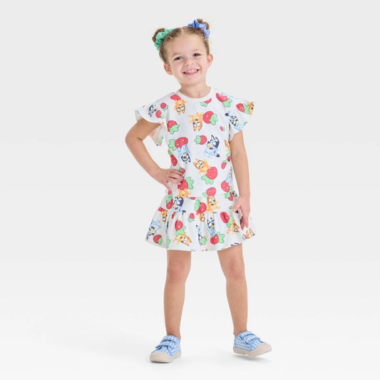 Toddler Girls' 2pc Bluey Strawberry Top & Skort Set - Ivory 5T