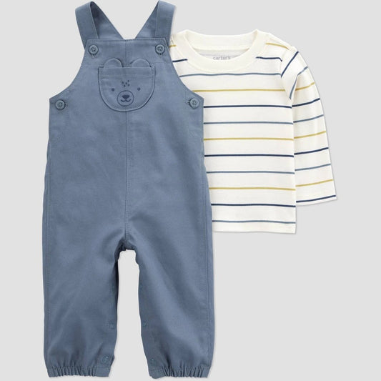Carter's Baby Boys' Striped Overalls 18M Blue