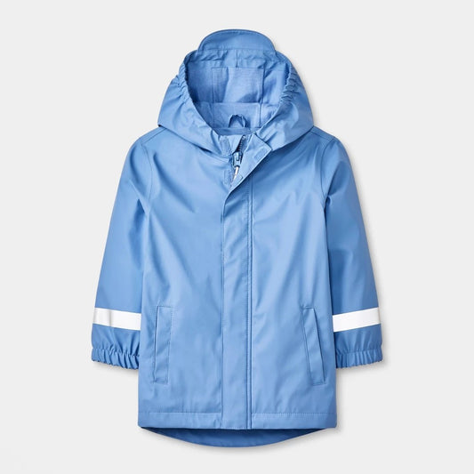 Cat & Jack boys Blue Rain Coat 12M, Water-Resistant Hooded
