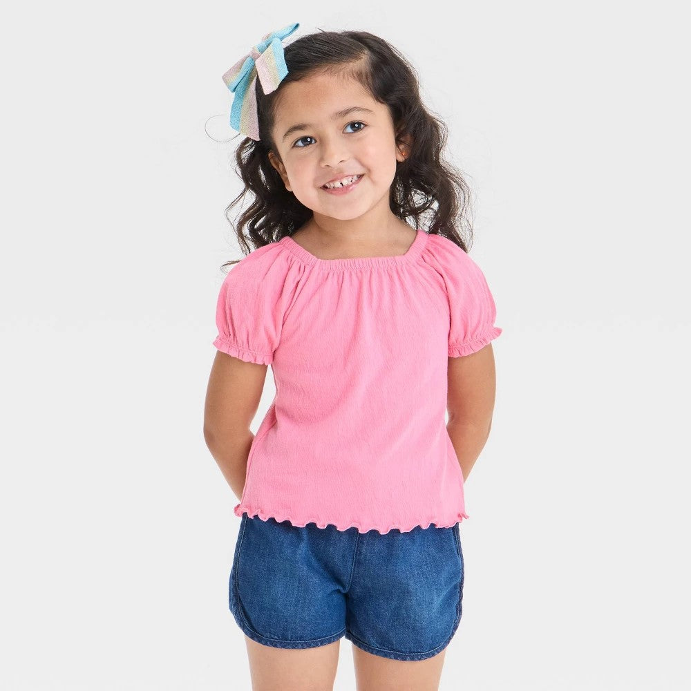 Cat & Jack Toddler Girls' Pink Puff Sleeve Shirt 3T