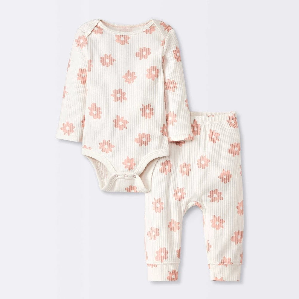 Cloud Island Floral Ribbed Top & Bottom Set 24M girl