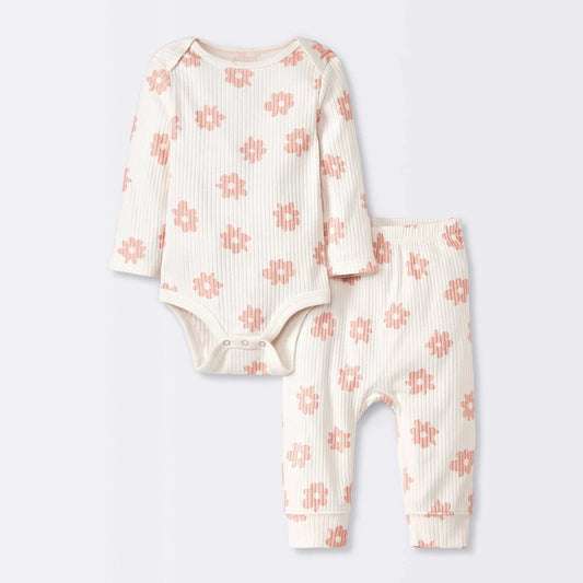 Cloud Island Floral Ribbed Top & Bottom Set 24M girl
