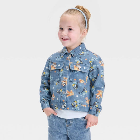 Toddler Girls' Bluey Denim Jacket - Blue 2T