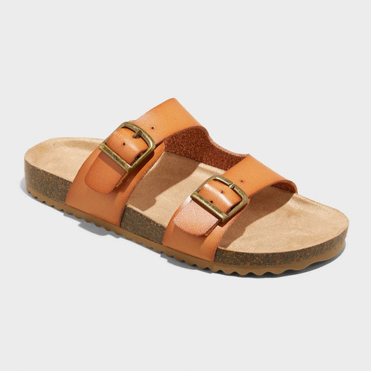 Kids' Drew Footbed Sandals - Cat & Jack™ Cognac 13: Slip-on, Contoured Footbed, Open Toe - Girl
