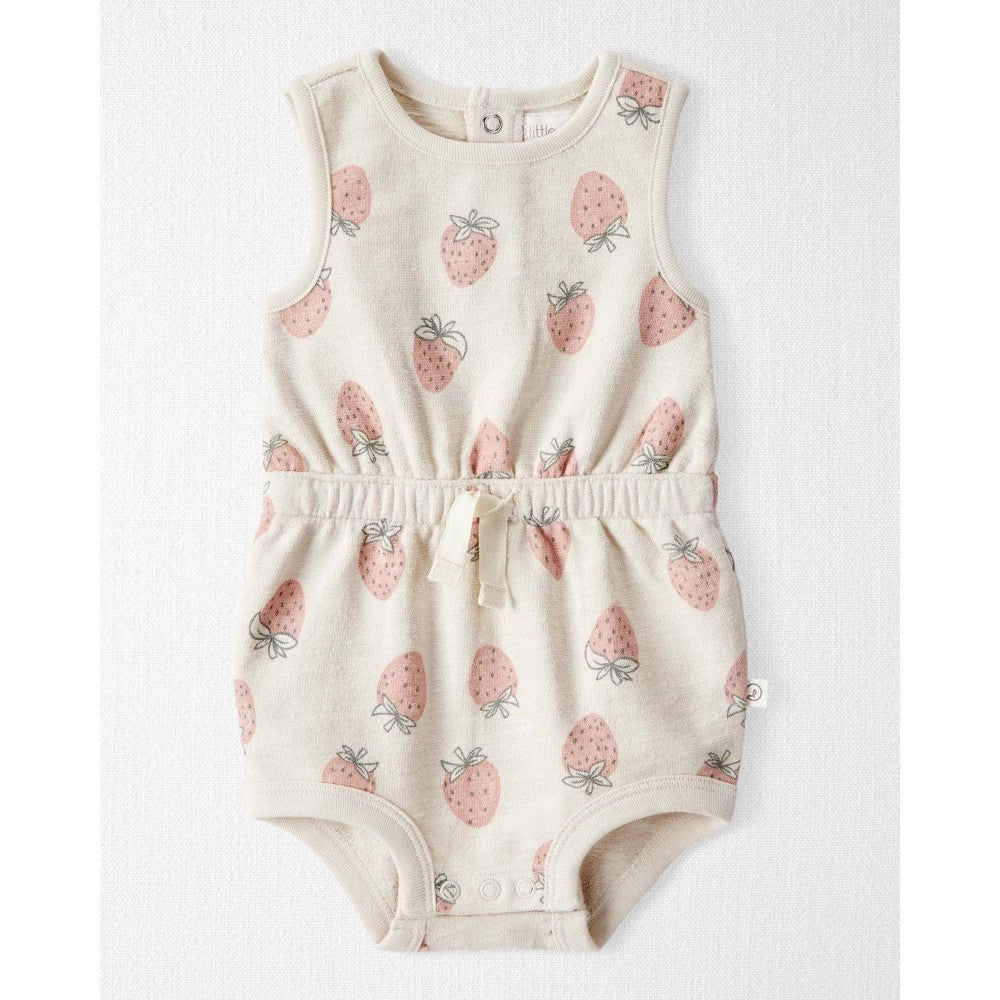 Little Planet by Carter's Organic Baby Girls' Knit Bubble Romper - 3M: Strawberries Pattern, Sleeveless, Crotch Snap