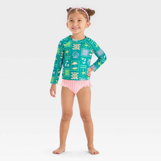 Cat & Jack Toddler Girls' 2T Rash Guard Tankini Set UPF 50+