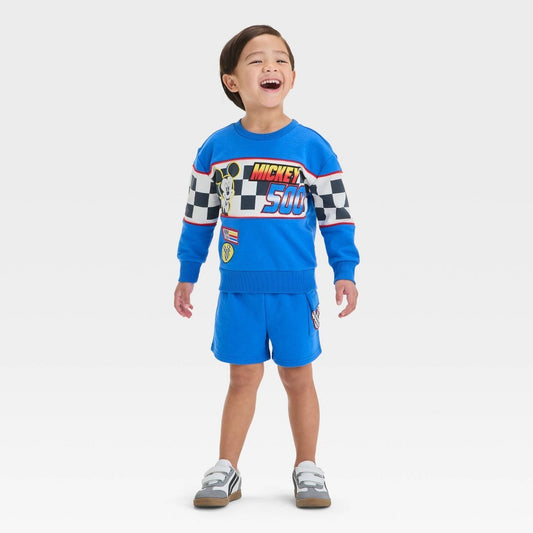 Toddler Boys' 2pc Disney Mickey Mouse Racing Pullover Top & Shorts Set - Blue 5T