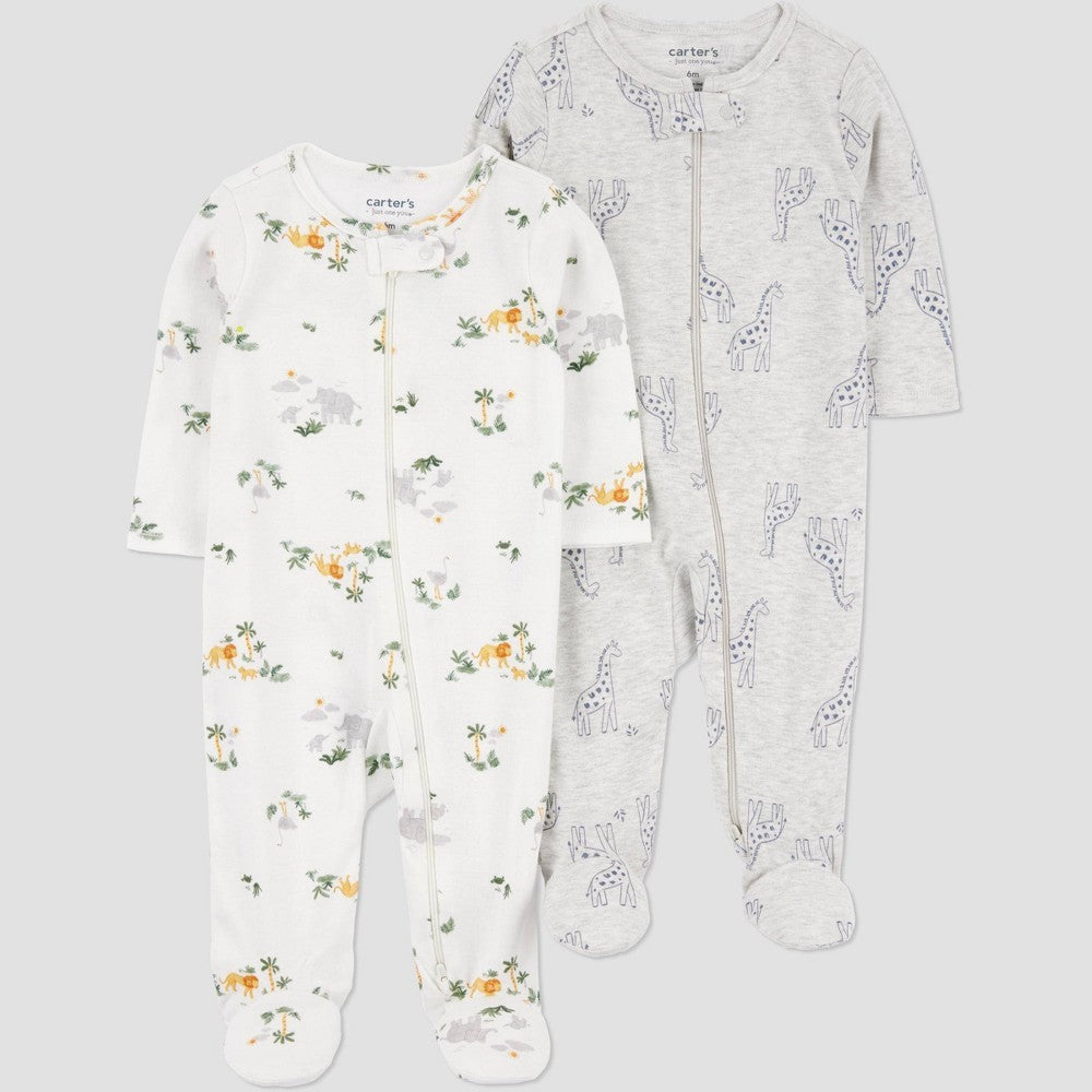 Carter's Just One You® Baby Boys' 2pk Giraffes Sleep N' Play - Gray/Ivory 6M: Cotton-Polyester Blend, Jungle Animal Pattern
