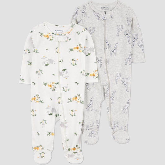 Carter's Just One You® Baby Boys' 2pk Giraffes Sleep N' Play - Gray/Ivory 6M: Cotton-Polyester Blend, Jungle Animal Pattern