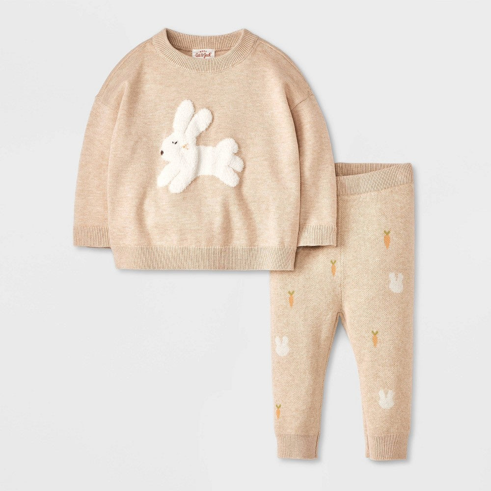 Baby Bunny and Carrot Printed Sweater Top & Bottom Set - Cat & Jack Beige 18M