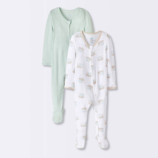 Cloud Island Footed Pajamas 3-6M, Mint Green, Two-Way Zipper boys