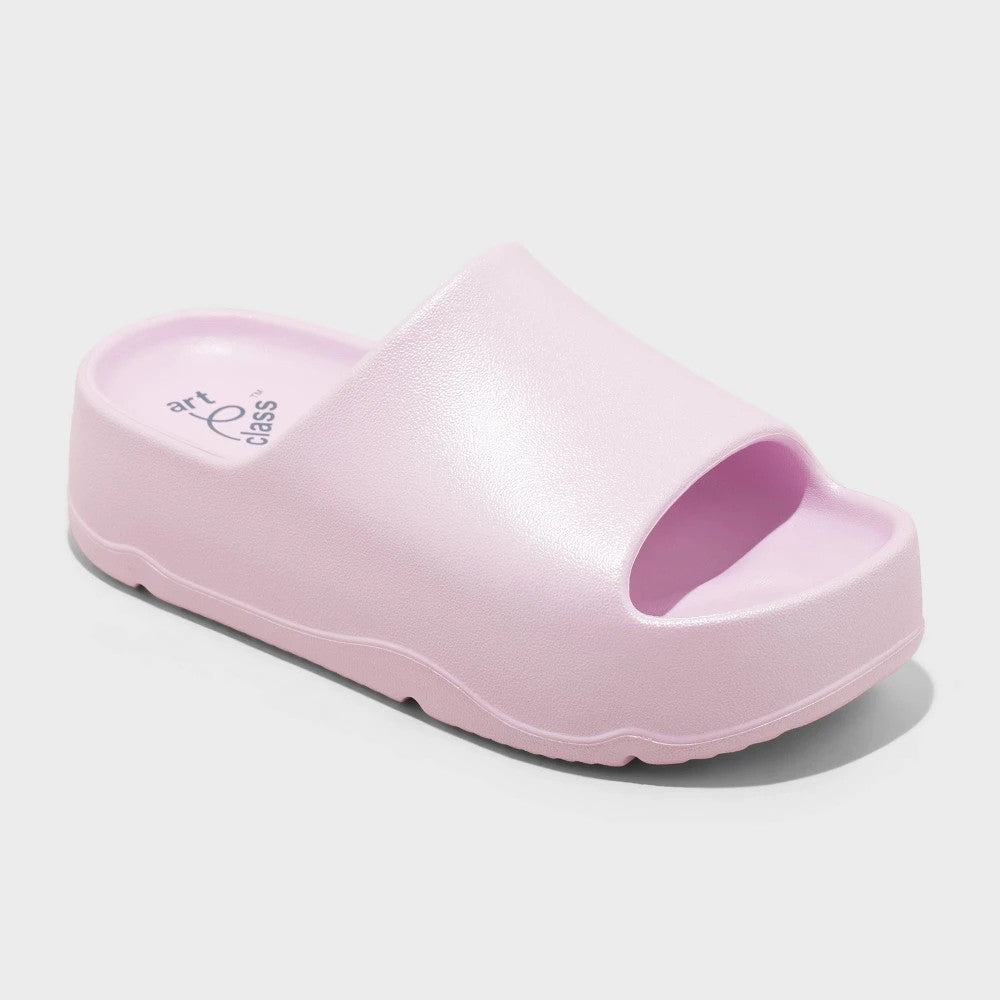 Kids' Edie Platform Slide Sandals - Art Class™ Purple 3: Slip-on, Contoured Footbed, Open Toe, Non-Marking Outsole - Girl