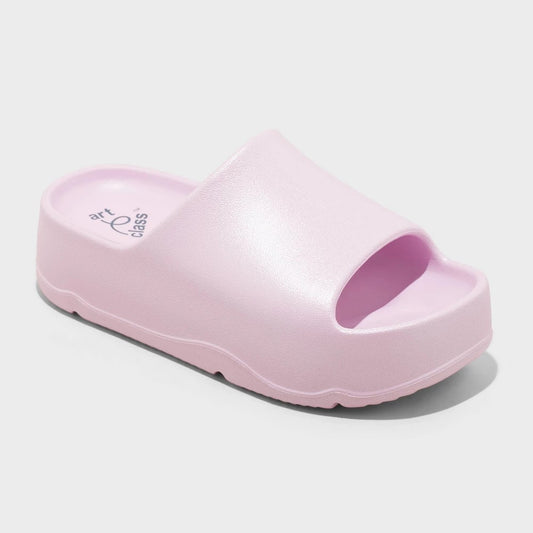 Kids' Edie Platform Slide Sandals - Art Class™ Purple 3: Slip-on, Contoured Footbed, Open Toe, Non-Marking Outsole - Girl