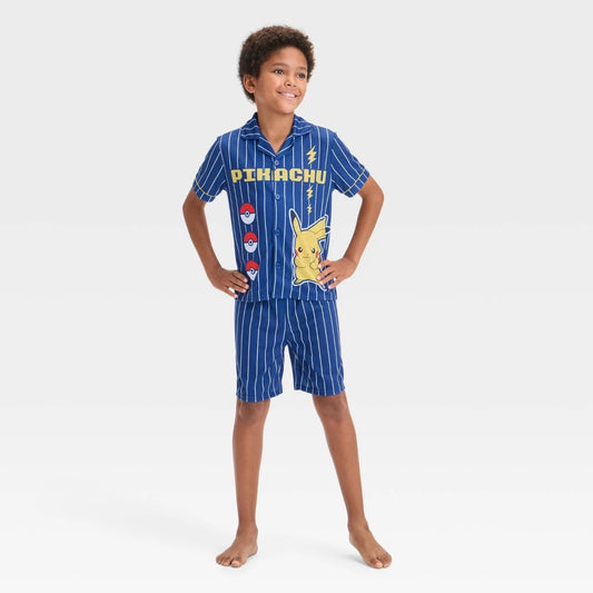 Pokemon Boys' Baseball Jersey Pajama Set Navy Blue, Size M