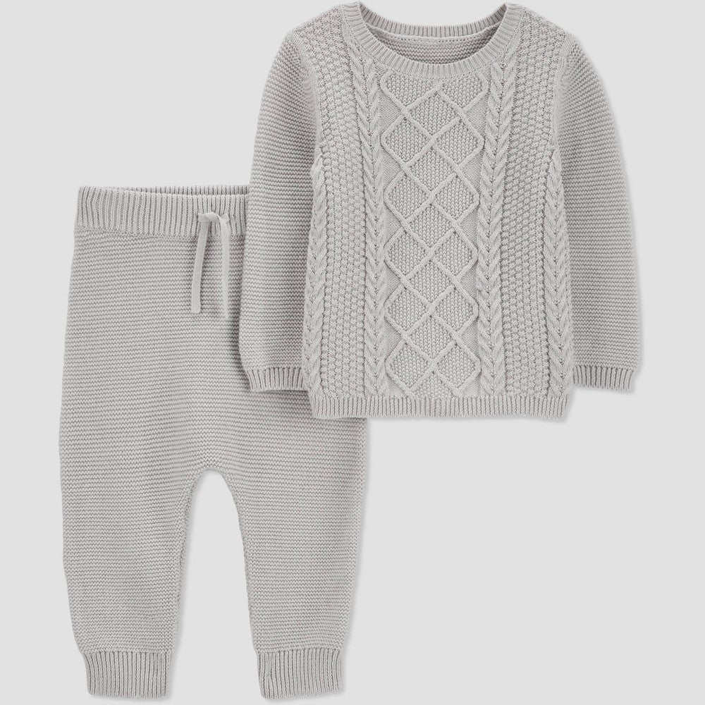 Carter's Just One You® Baby Cable Knit Top & Bottom Set - Gray 18M: Midweight Cotton Pullover Sweater & Jogger Pant