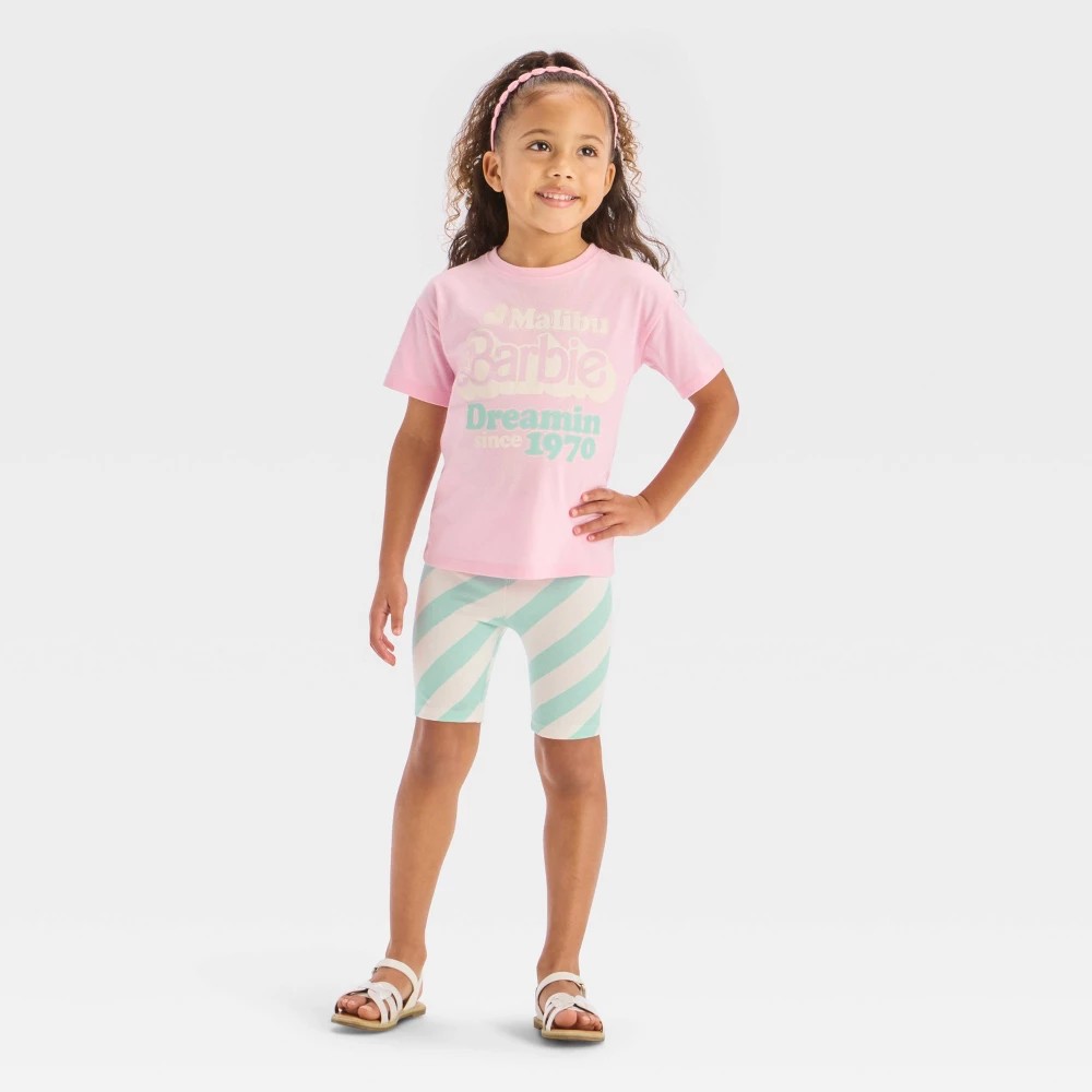 Barbie Girls' T-Shirt & Biker Shorts Set, Pink 2T