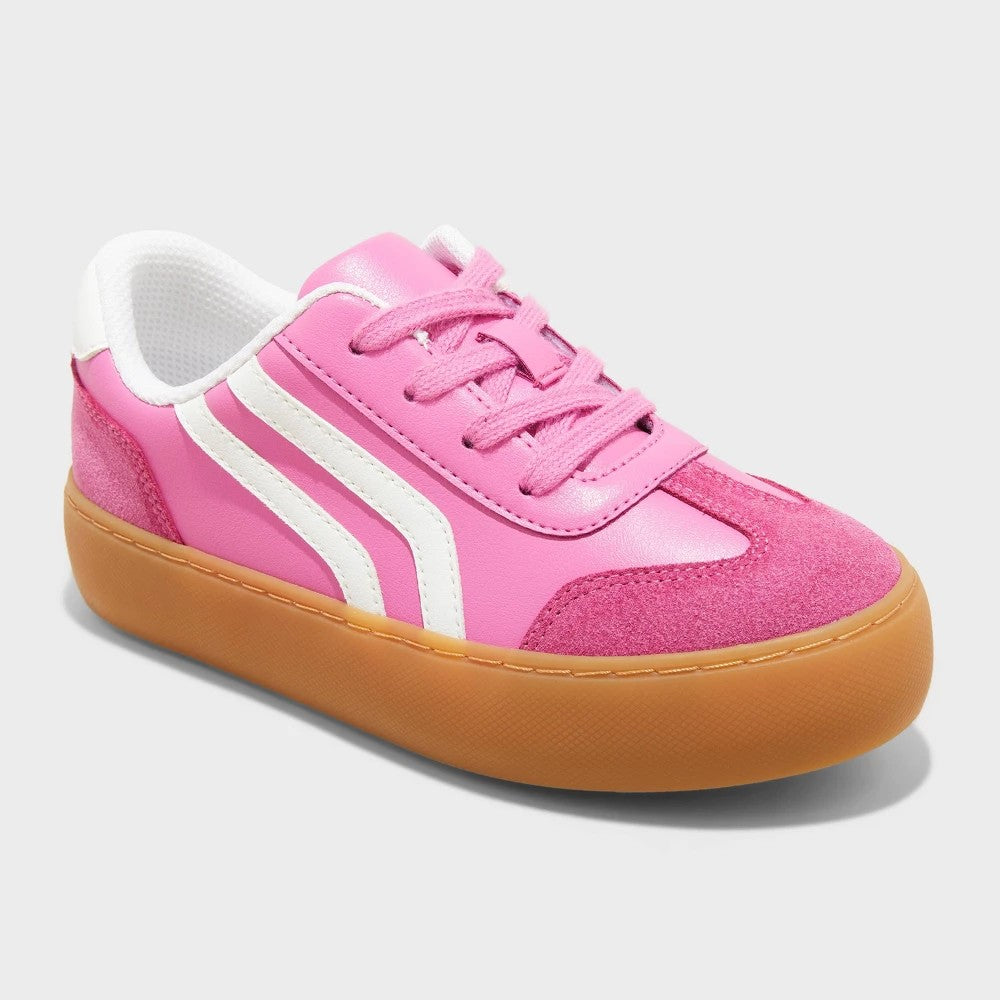 Kids' Coco Platform Court Sneakers - Cat & Jack Pink 1: Lace-up, Padded Collar, Flocked Outsole, Round Toe, Medium Width - Girl