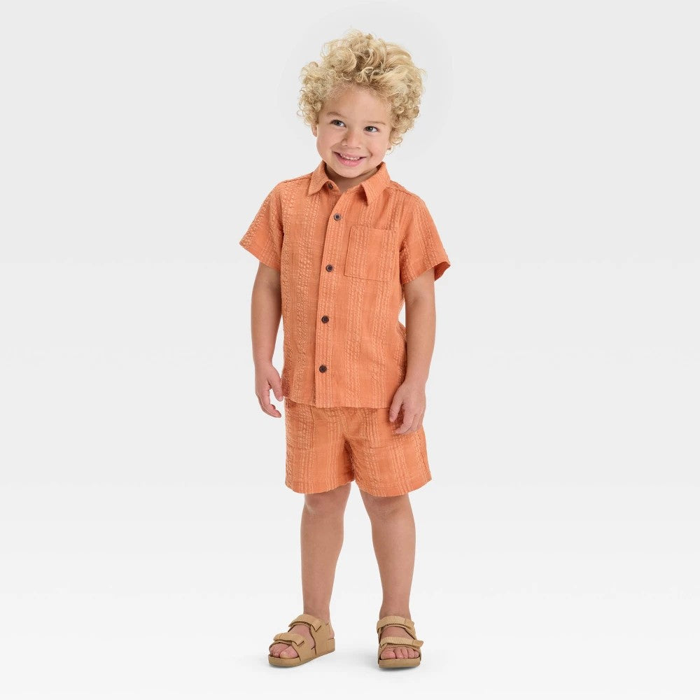 Cat & Jack Toddler Boys' Seersucker Set Coral Orange 2T
