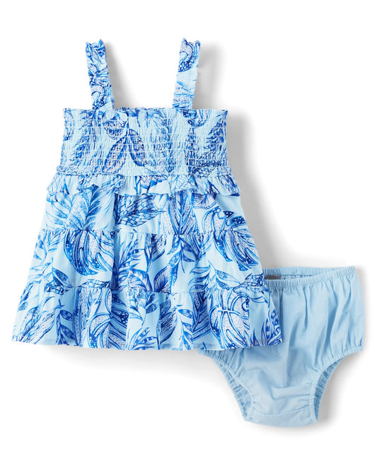 The Children's Place Tropical Smocked Dress, Blue, 9-12 M girl