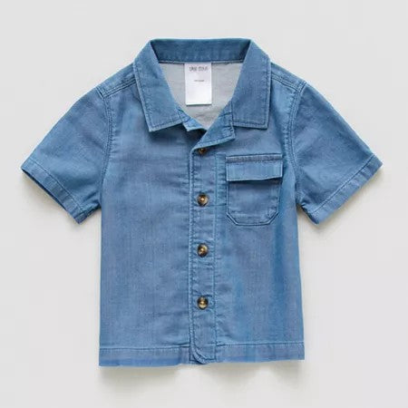 Okie Dokie Baby Boys Blue Button-Down Shirt, 18 Months