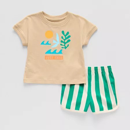 Okie Dokie Baby Boys 2-Pc Short Set, 12 Months Beige