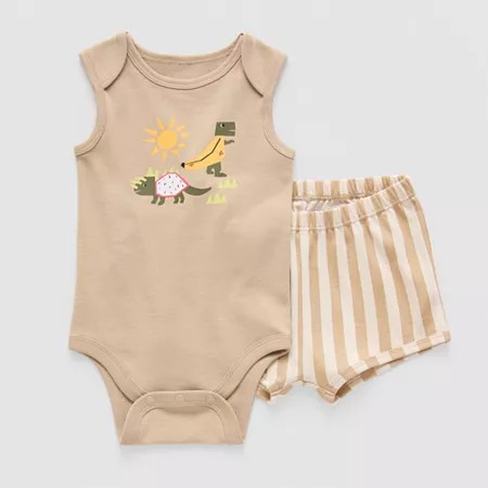Okie Dokie Baby Boys 2-Pc Short Set, 12M Beige