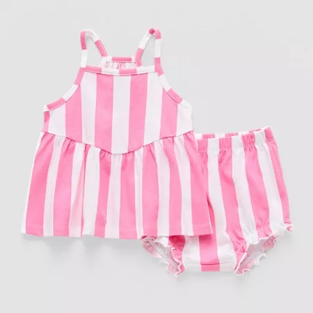 Okie Dokie Baby Girls Sleeveless Dress Set Nb-Pink